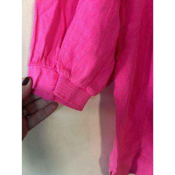 $138 NWT Lilly Pulitzer 100% Linen Hot Pink Barbie Short Puff Sleeve Blouse Sz 8 - Picture 3 of 12